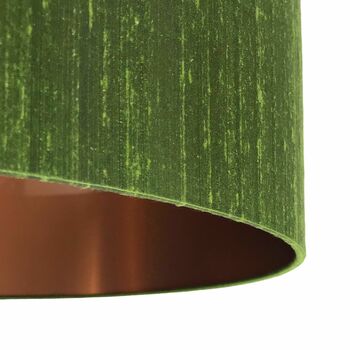 Moss Green Silk Lampshades With Copper Or Gold Lining, 4 of 11
