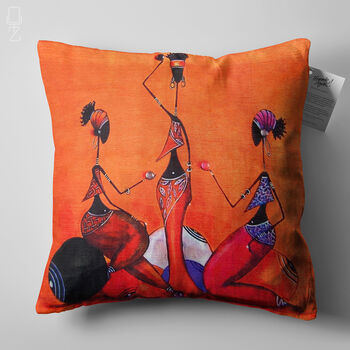 Orange Cushion Cover With Ethnic Trio African Women, 5 of 7