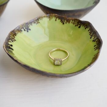 Small Green Blue And Gold Ceramic Ring Dishes, 3 of 7