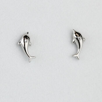 Sterling Silver Dolphin Stud Earrings, 2 of 7