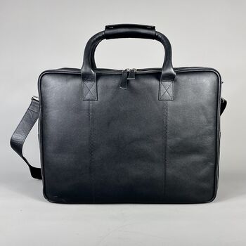 Black Leather Laptop Carry All Bag, 6 of 9