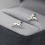 Tiny Leaping Hare Screw Back Earrings In Sterling Silver, thumbnail 7 of 11