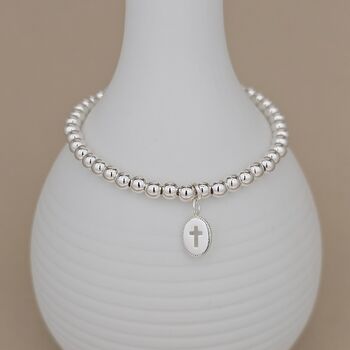 Personalised Silver Baptism Cross Bead Bracelet, 2 of 3
