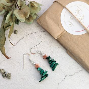 Malachite Christmas Tree Earrings, 3 of 9