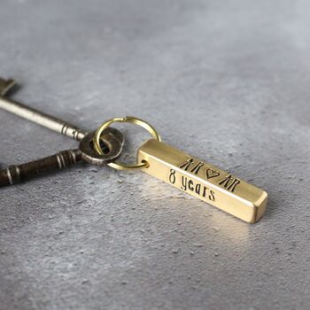 Personalised Gift, Bronze Bar Keyring Anniversary Birthday, 7 of 11