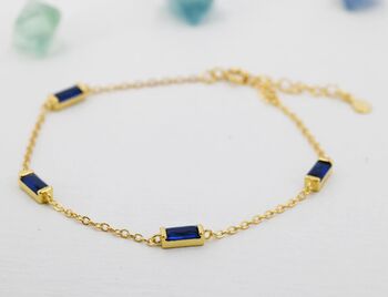 Sterling Silver Sapphire Blue Cz Baguette Satellite Bracelet, 3 of 12