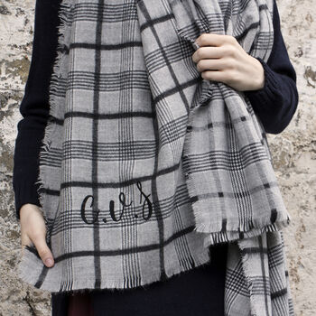 Check Twill Grey Charcoal Check Scarf, 2 of 8