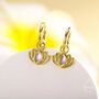 Lotus Flower Huggie Hoop Earrings With Lab Moonstone In Sterling Silver, thumbnail 6 of 11