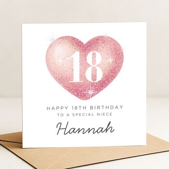 Pink Heart 18th Birthday Card For Niece, Her Daughter, 2 of 7