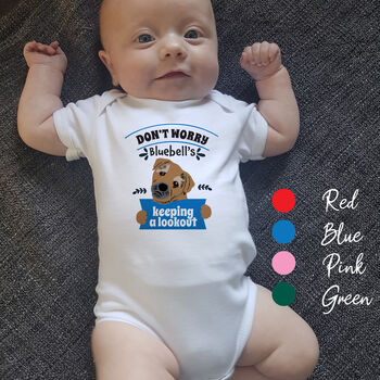 Personalised Dog Babygrow Keeping A Lookout, 3 of 12