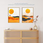 Set Three Wall Art Prints Bold Orange Sunset, thumbnail 6 of 6