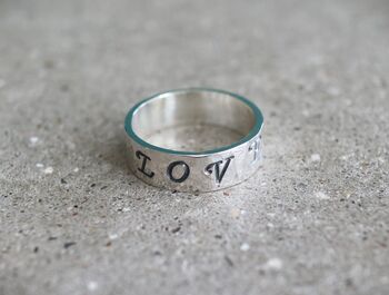 Personalised Sterling Silver Hammered Ring With Love, 2 of 3
