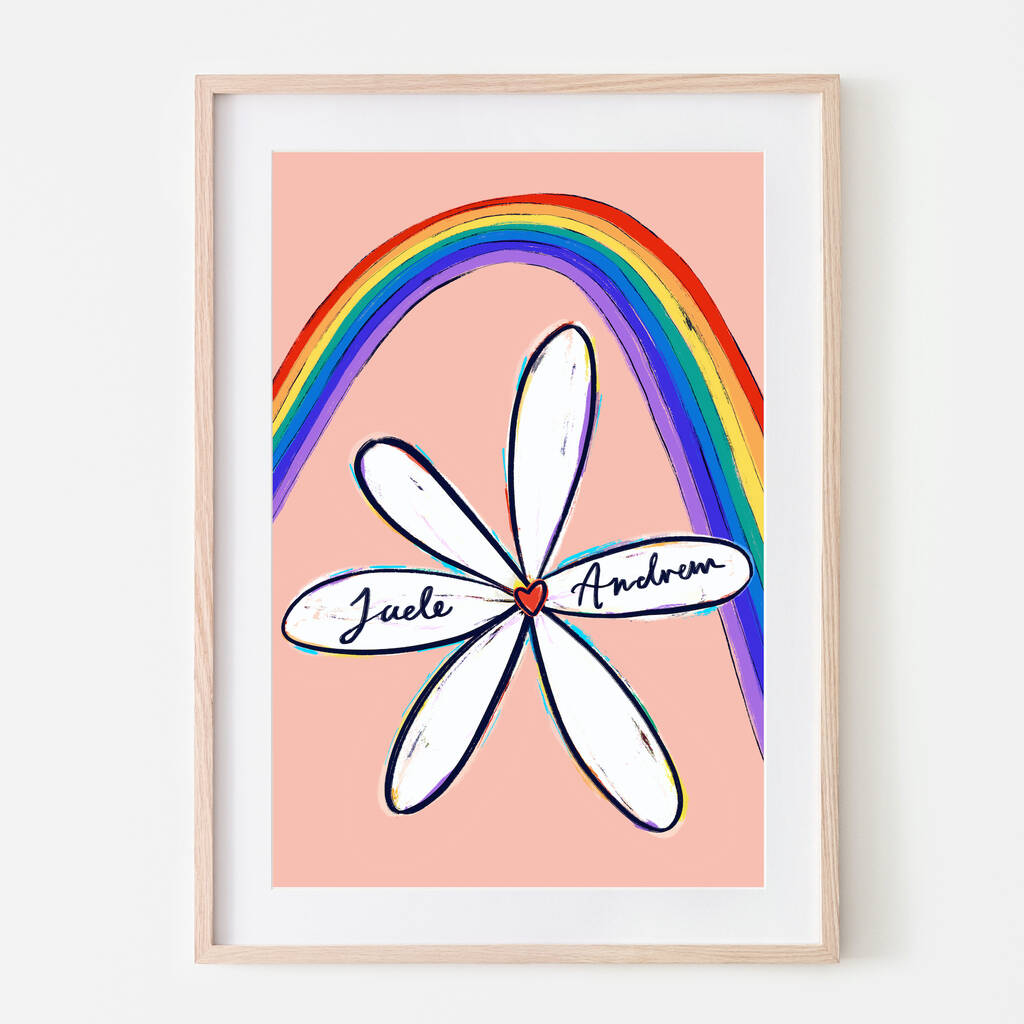 Rainbow Daisy Personalised Wedding Art Print, 1 of 5