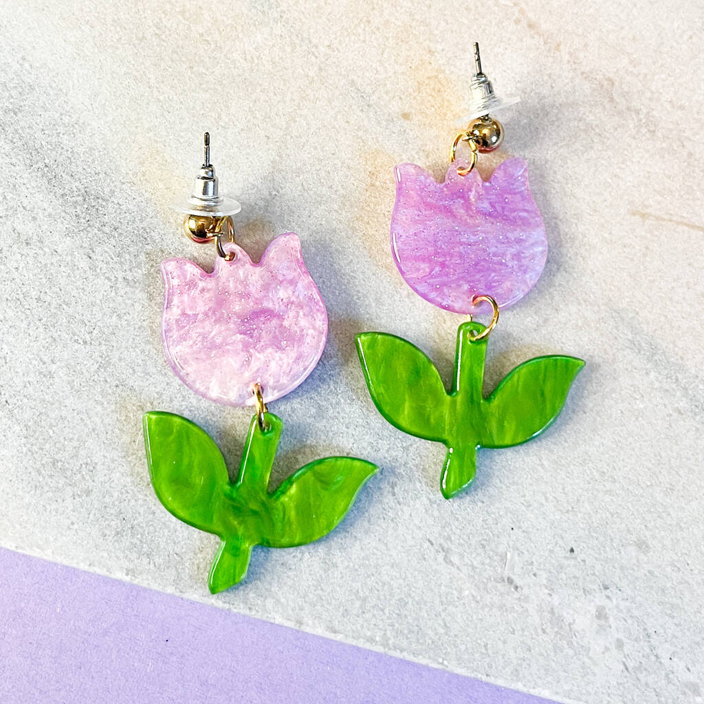 Statement Acrylic Tulip Drop Earrings In Acrylic