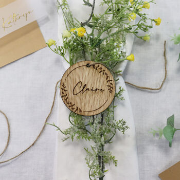 Personalised Round Wooden Place Name Setting, 3 of 7