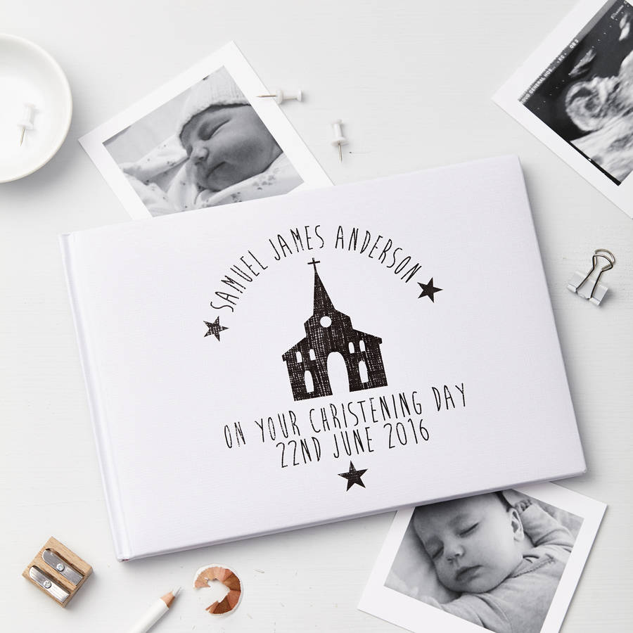 personalised christening day photo album by tillie mint