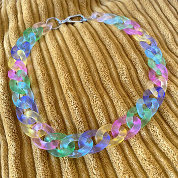 Chunky Multi Coloured Rainbow Acrylic Link Necklace, 2 of 6