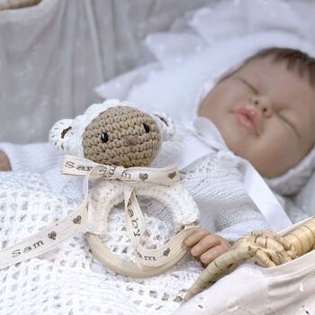Personalised Hand Knitted Baby's First Teddy Rattle, 3 of 11
