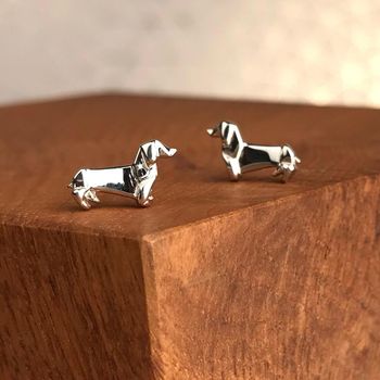 Solid Silver Origami Dachshund Earrings, 3 of 5