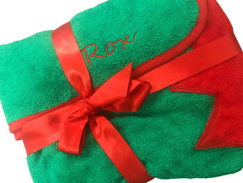 Personalised Christmas Elf Bamboo Soft Hooded Towel, 2 of 9
