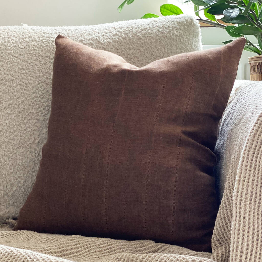 Brown Stripes Textured Linen Cushion Cover, 1 of 6