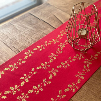 Christmas Holly Table Runner Red Gold Velvet Festive Decoration 3m, 2 of 4