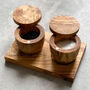 Italian Olive Wood Pot And Stand Set, thumbnail 1 of 8