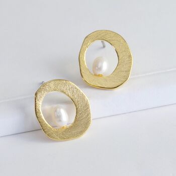 Organic Outline Shape And Pearl Stud Earrings, 2 of 3