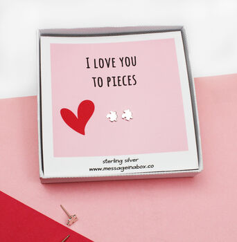 I Love You To Pieces Sterling Silver Message Earrings, 2 of 9