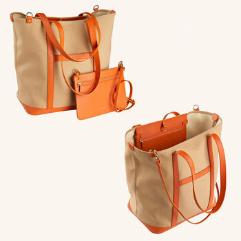 Sustainable Canvas And Leather Tote Bag With Clutch, 7 of 11