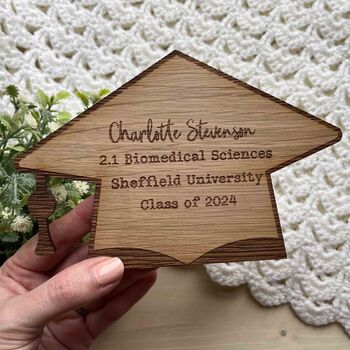 Personalised Wooden Graduation Cap Sign Gift, 9 of 9