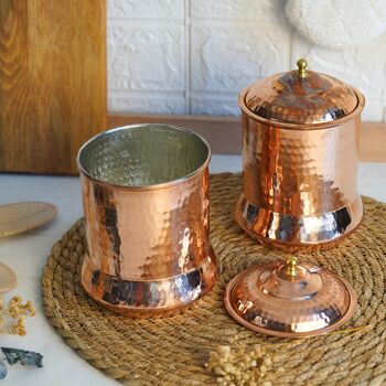 Set Of Three Solid Copper Canisters, Copper Kitchen Food Storage Jars, 2 of 5