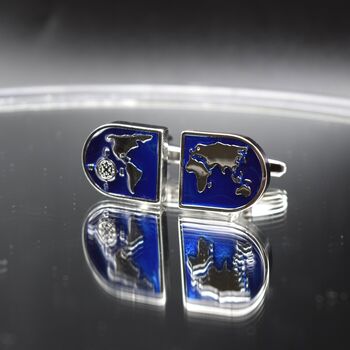 World Map Globe Cufflinks Gift For Travellers 316 L Stainless Steel Enamel Design, 4 of 5