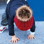Toddlers Chunky Fur Pom Pom Beanie Hat, thumbnail 1 of 3