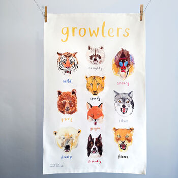 'Growlers' Illustrated Animal Tea Towel, 3 of 4