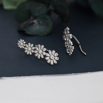 Daisy Flower Crawler Earrings In Sterling Silver, 6 of 11