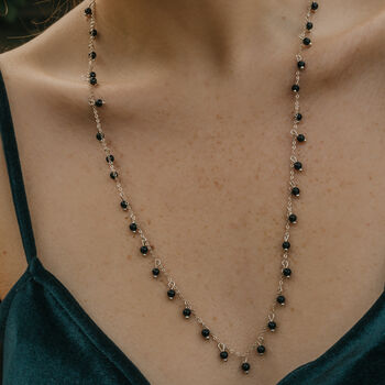 925 Sterling Silver Long Length Black Obsidian Necklace, 4 of 5