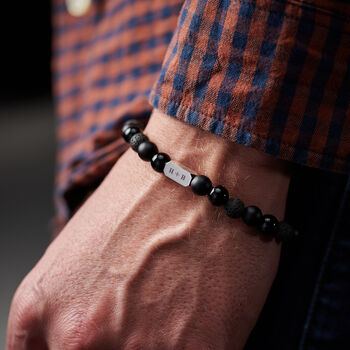 Personalised Men's Sterling Silver And Black Onyx Bead Roman Numeral Bracelet, 5 of 9