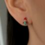 Santa Earrings 925 Sterling Silver Festive Earrings Gift For Her, Red And Green Enamel Holiday Jewellery, thumbnail 6 of 8