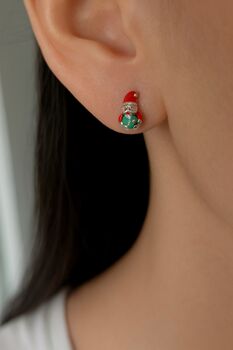 Santa Earrings 925 Sterling Silver Festive Earrings Gift For Her, Red And Green Enamel Holiday Jewellery, 6 of 8