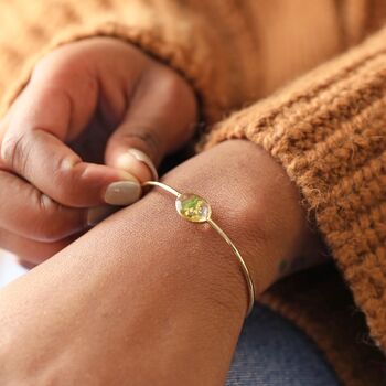 Pressed Birth Flower Bangle In Gold Plating, 4 of 12