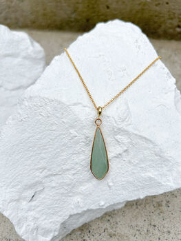 Aventurine Droplet Necklace Real 18k Gold Plated, 6 of 6