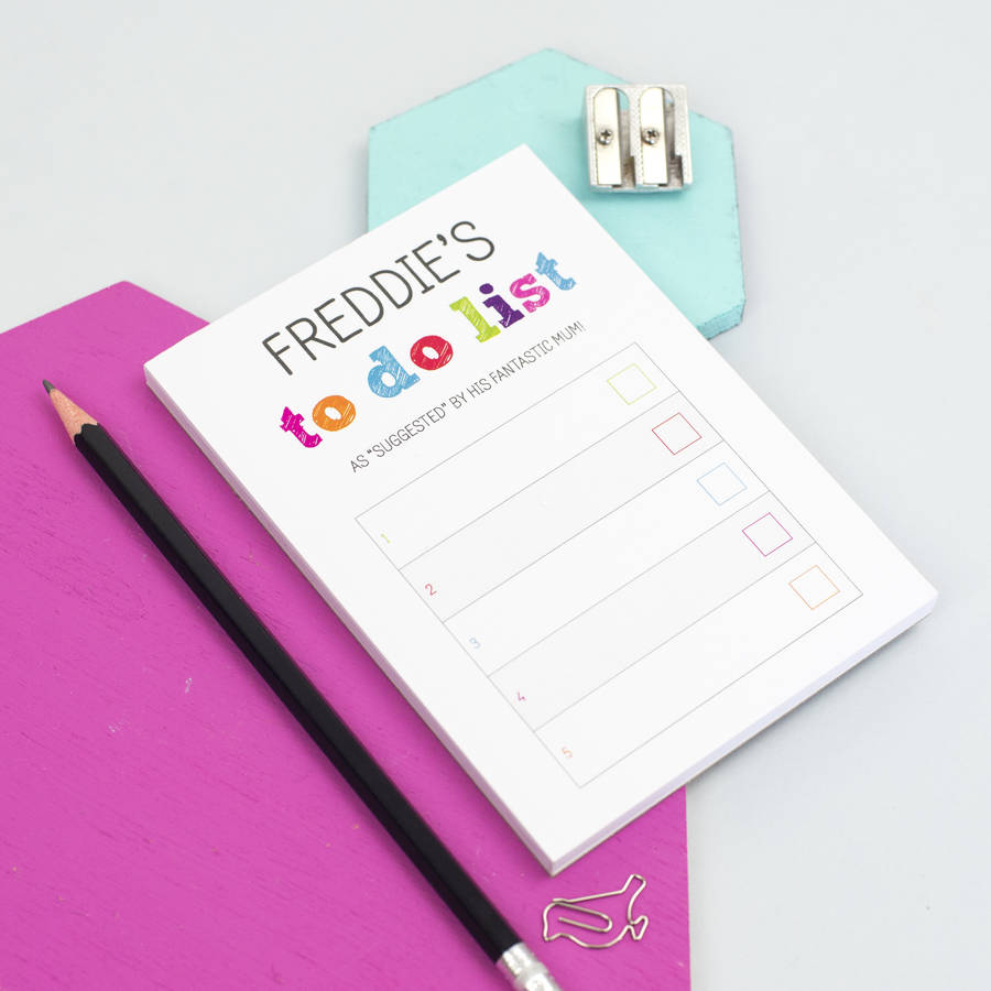 Personalised A6 Colourful To Do List Notepad By XOXO