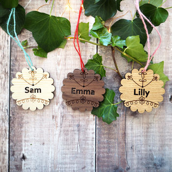 Personalised Scandinavian Wooden Christmas Tree Decoration, 2 of 8