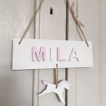 Personalised Name Sign Door Plaque With Unicorn, 3 of 5