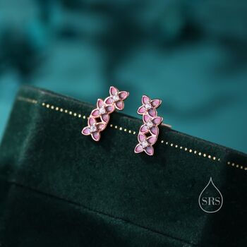 Sterling Silver Hand Painted Enamel Hydrangea Flower Bouquet Stud Earrings, 5 of 11