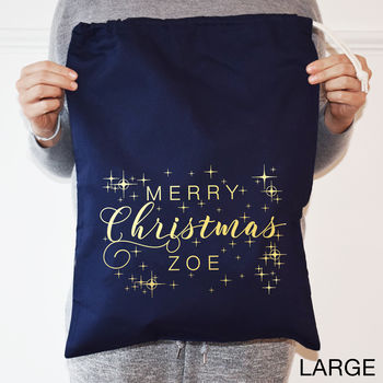 Personalised Gold And Navy Merry Christmas Sack, 5 of 6