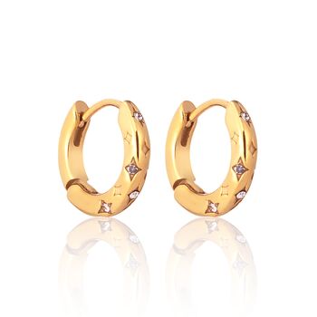 Cute Gold Glittering Cosmic Star Hoop Earrings Set Of Two, 6 of 6