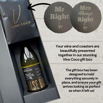 Vino Coco White Wine Gift Set With Mr And Mrs Slate Coasters Perfect For Anniversaries And Wedding Presents, 5 of 8