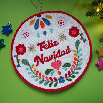 Punchneedle Feliz Navidad Kitsch Christmas Wreath, 4 of 7